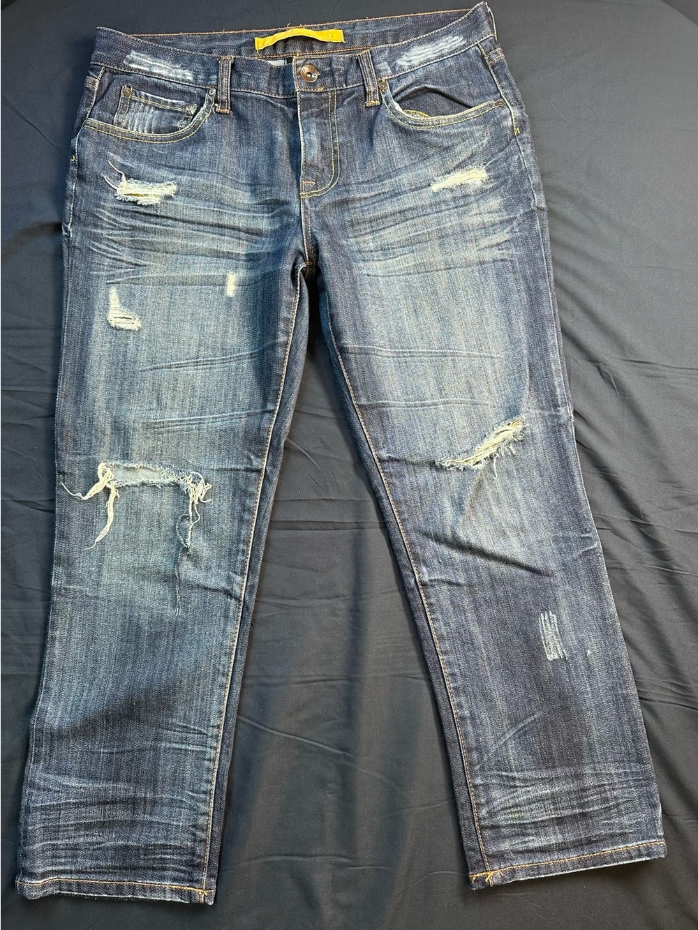 refuge Distressed Dark Blue Boyfriend Jeans